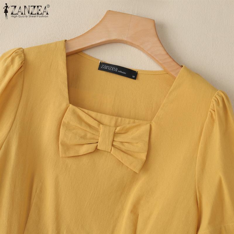 ZANZEA Women Summer Square Collar Casual Short Sleeve Blouse