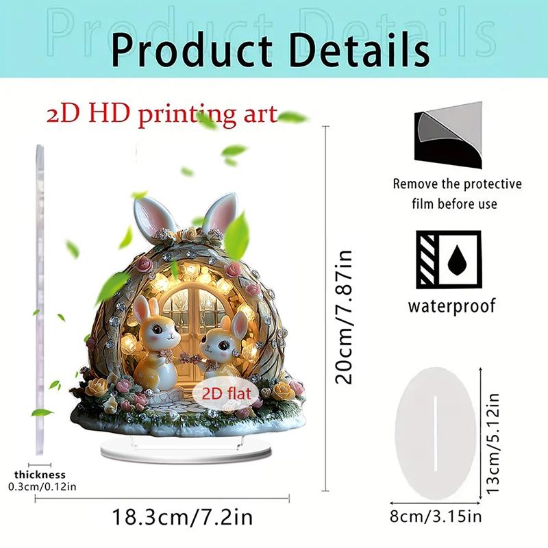 1PC Easter Cute Rabbit Decorations Colorful 2D Flat Acrylic Ornaments Bunny Eggs Desktop Easter Theme Home Decoration