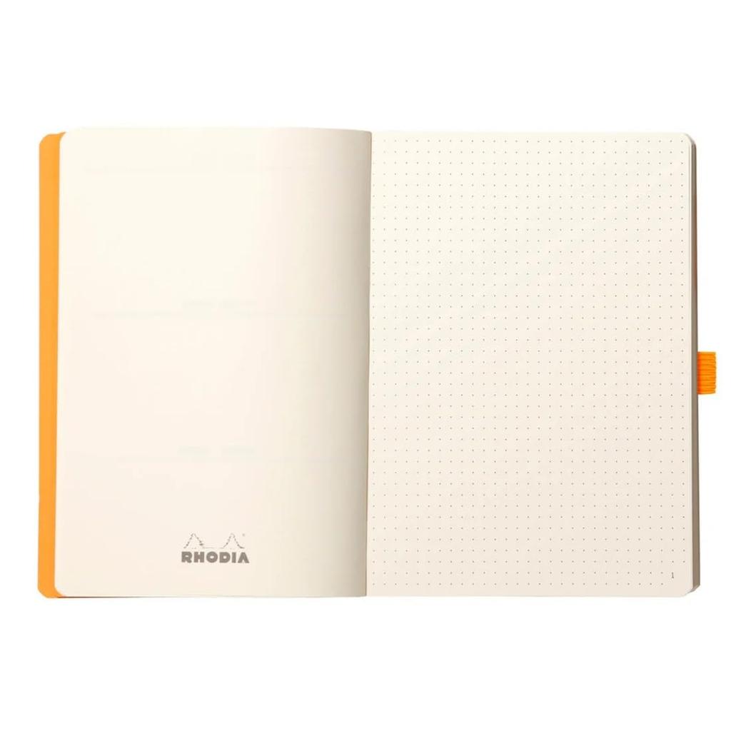 Rhodia Rhodiarama Goal Book Notebook, A5, Dotted Grid, 240 Pages, Italian Leather Cover, Rose Smoke, CF117803