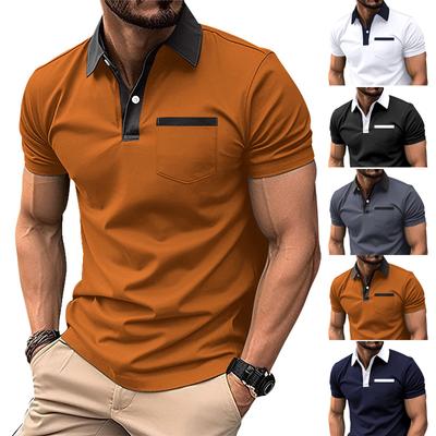 Mens Lapel Fashion Slim Chest Pocket Short Sleeve Men's T-shirt POLO Shirt Fashion Tops