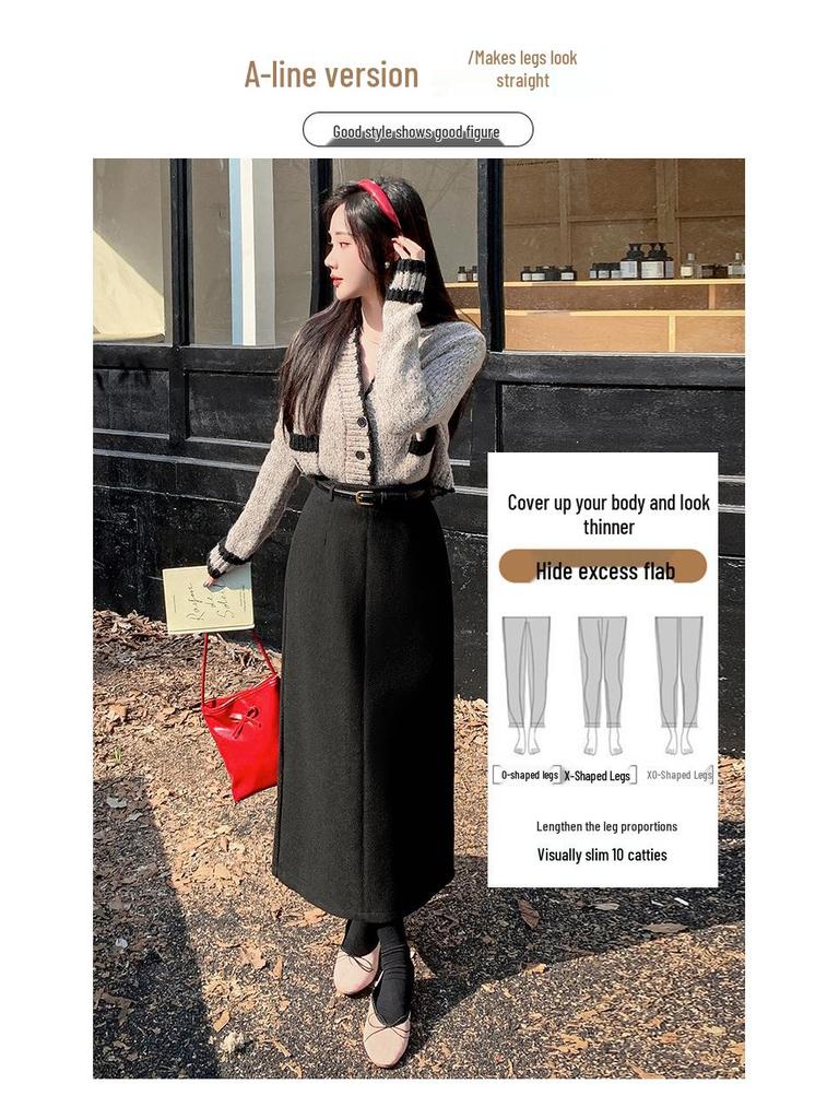 Women's Taro Purple Wool High Waist Slimming Mid-Length Skirt - Autumn/Winter 2025