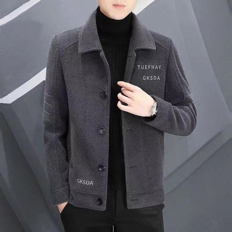 Men S Short Thick Casual Jacket Korean Style Long Sleeve Turn Down Collar