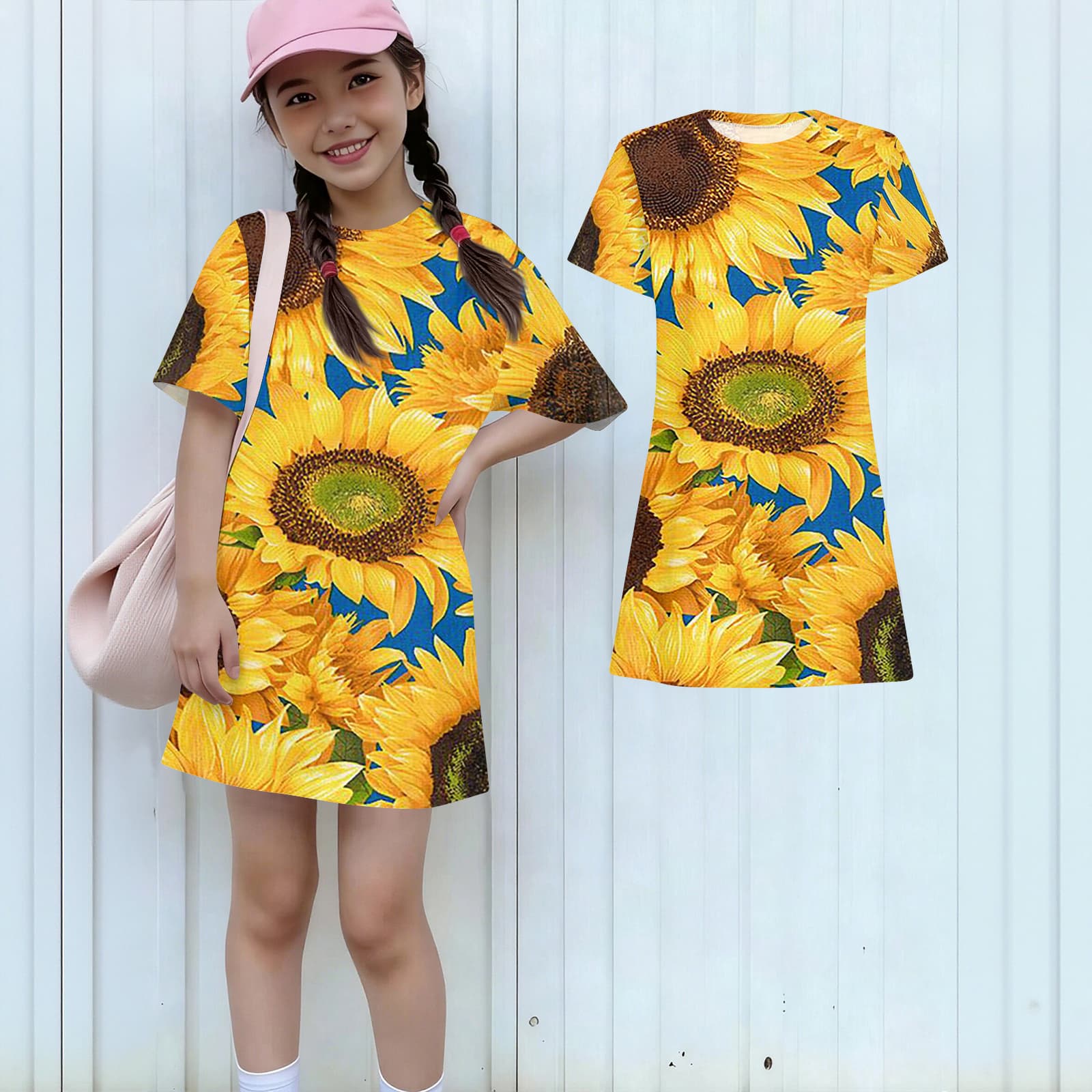 

Girls Dresses Flower Girl Dress Dresses for Teens Girls Dress Dresses for Girls 10-12 with Sunflower Print Short Sleeve Casual Style 160 жовтий