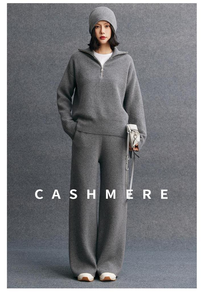 Women's Cashmere Zipper Sweater - Half-High Collar, Autumn/Winter Loose Knit, Casual Thick Outerwear