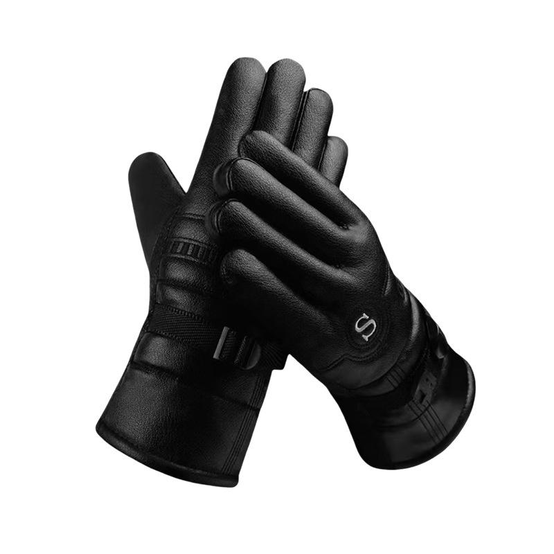 

Мужские зимние кожаные мотоциклетные перчатки - Теплые, Нескользящие, Ветрозащитные, На подкладке из вельвета чёрный