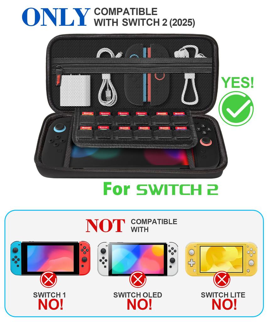 Carrying Case for Switch 2 2025,Protective Hard Shell with 12 Game Card Slots,Portable Travel Storage Case for Switch 2 Console
