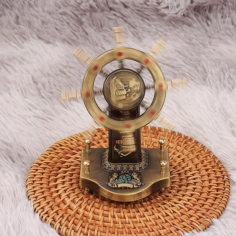 Antique Brass Helmsman's Wheel Nautical Desk Ornament