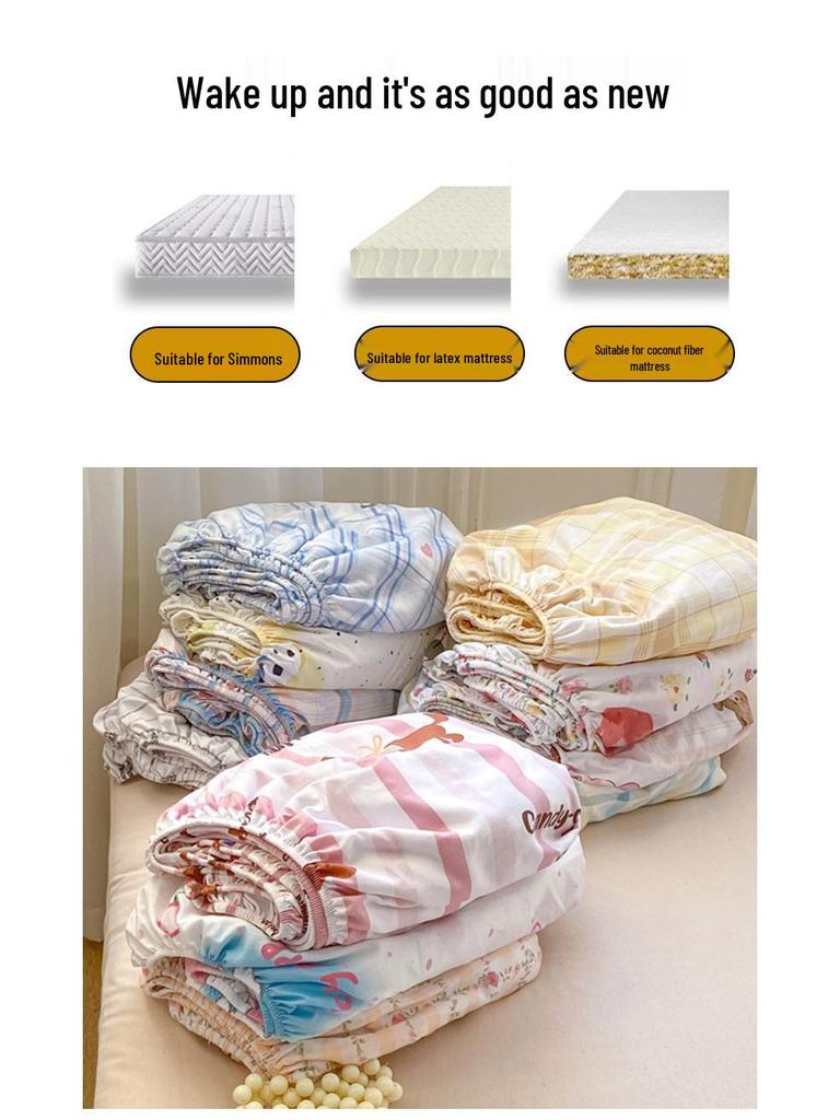 Class A Pure Cotton Mother and Baby Fitted Sheet In Fresh Style - Washed Cotton Mattress Protector Three-Piece Set