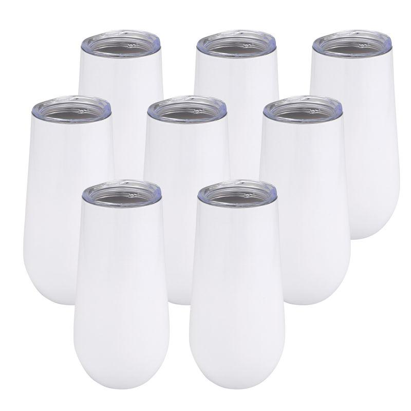 

ABJI-8Packs Stemless Champagne Flutes Wine Tumbler, 6 OZ Double-Insulated Wine Tumbler With Lids Cocktail Cups белый