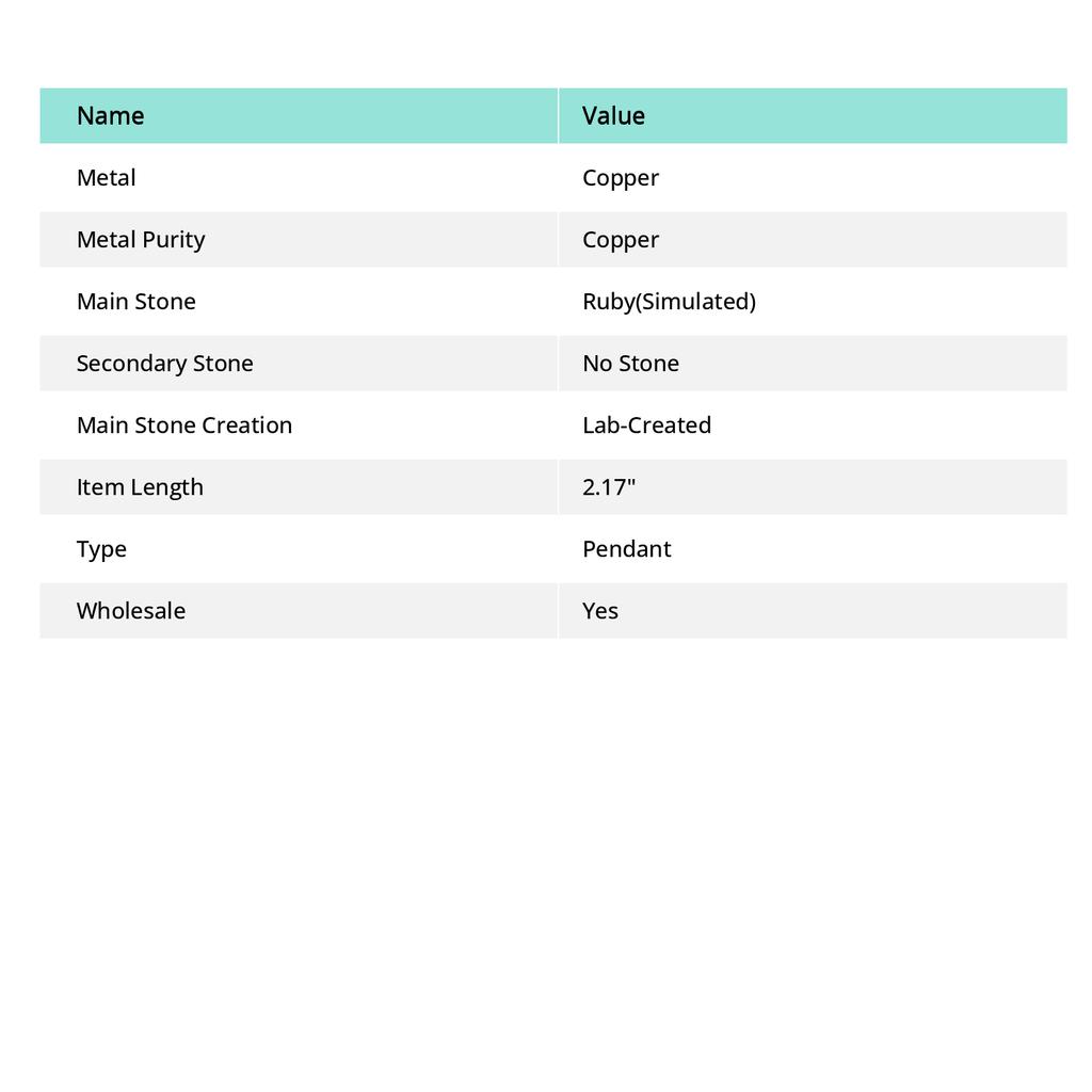 Kaschmir-Rubin(Simuliert) Edelstein Kupfer Schmuck Anhänger 2.17