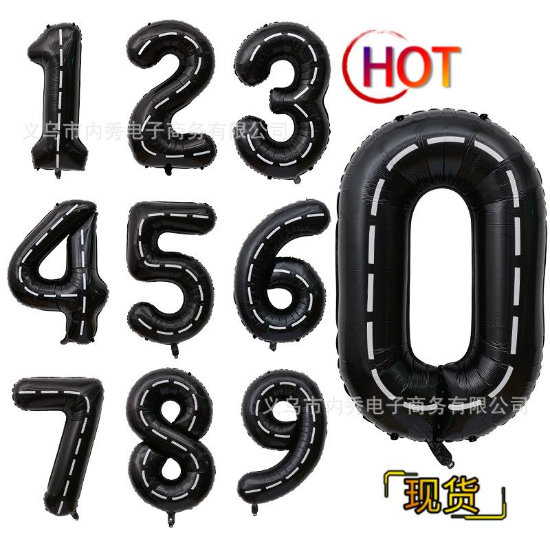 40 Inch Large Black Digital Aluminum Film Balloon Black And White Striped Racing Theme Birthday Party Decorative Balloon