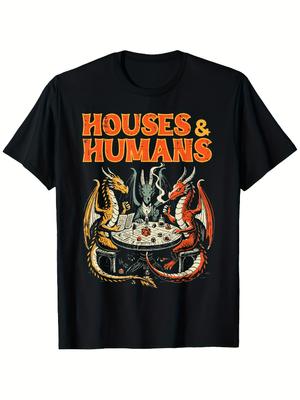 Funny RPG Houses Vs Dragons Tabletop Gaming- Dungeons & Dragons Inspired Design-100% Cotton O-neck Printed Men's T-shirt.