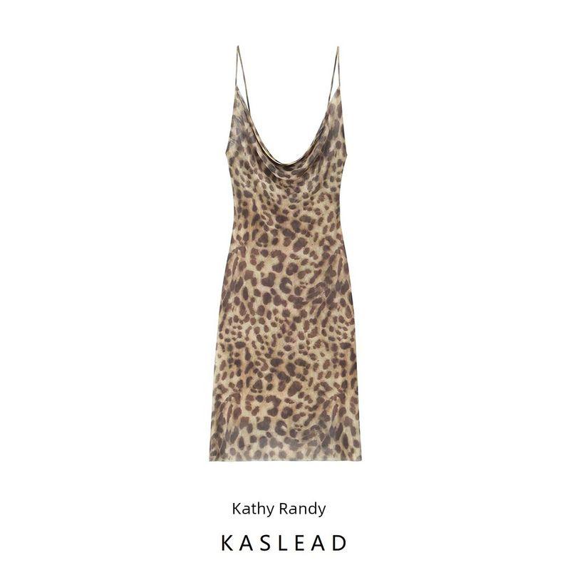 Kaslead New Women clothes Western Style Fashion Simple Short Leopard Print Print Mesh Suspender Skirt