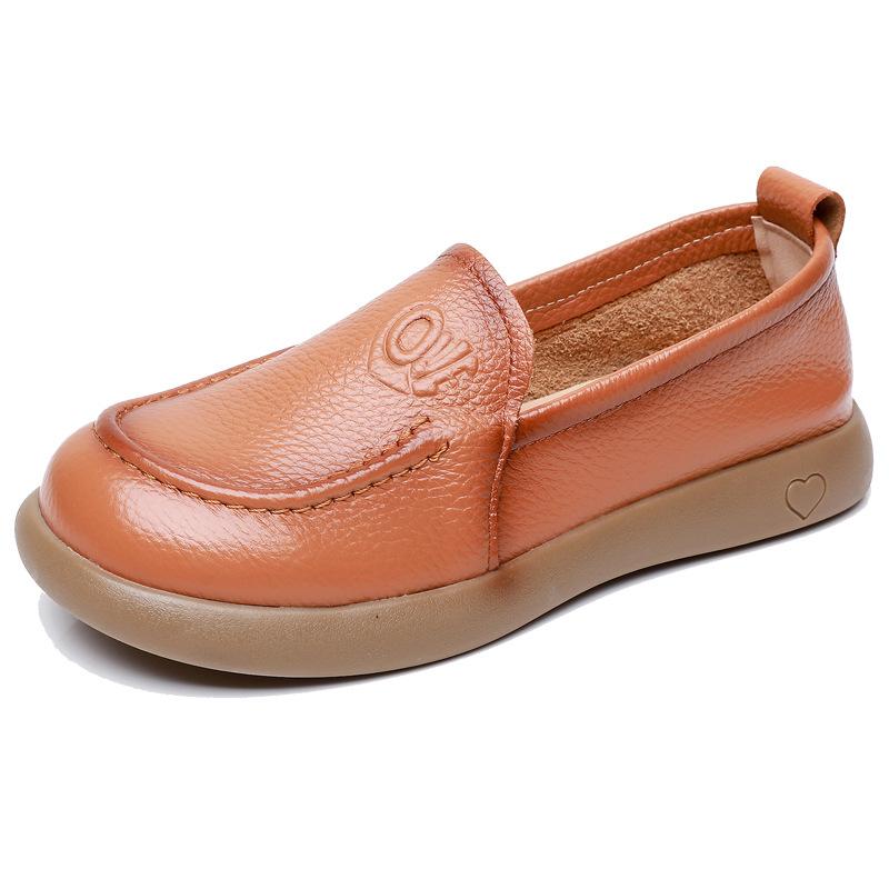Women's Mom Shoes with Soft Surface and Soft Sole, Comfortable and Versatile Leather Shoes, Women's Simple Single Shoes, Shallow Mouth Women's Shoes