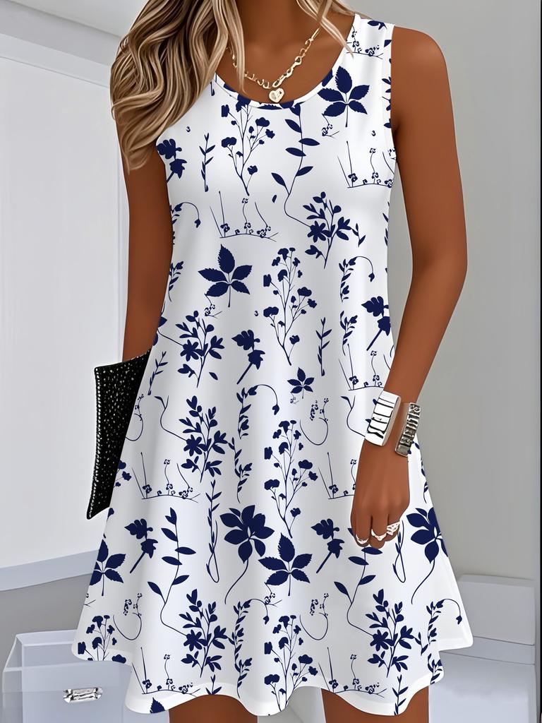Women's Floral Dress Navy Blue Floral Print White Dresses Woman Summer Female Clothing Y2k Clothes Woman Costume Tops