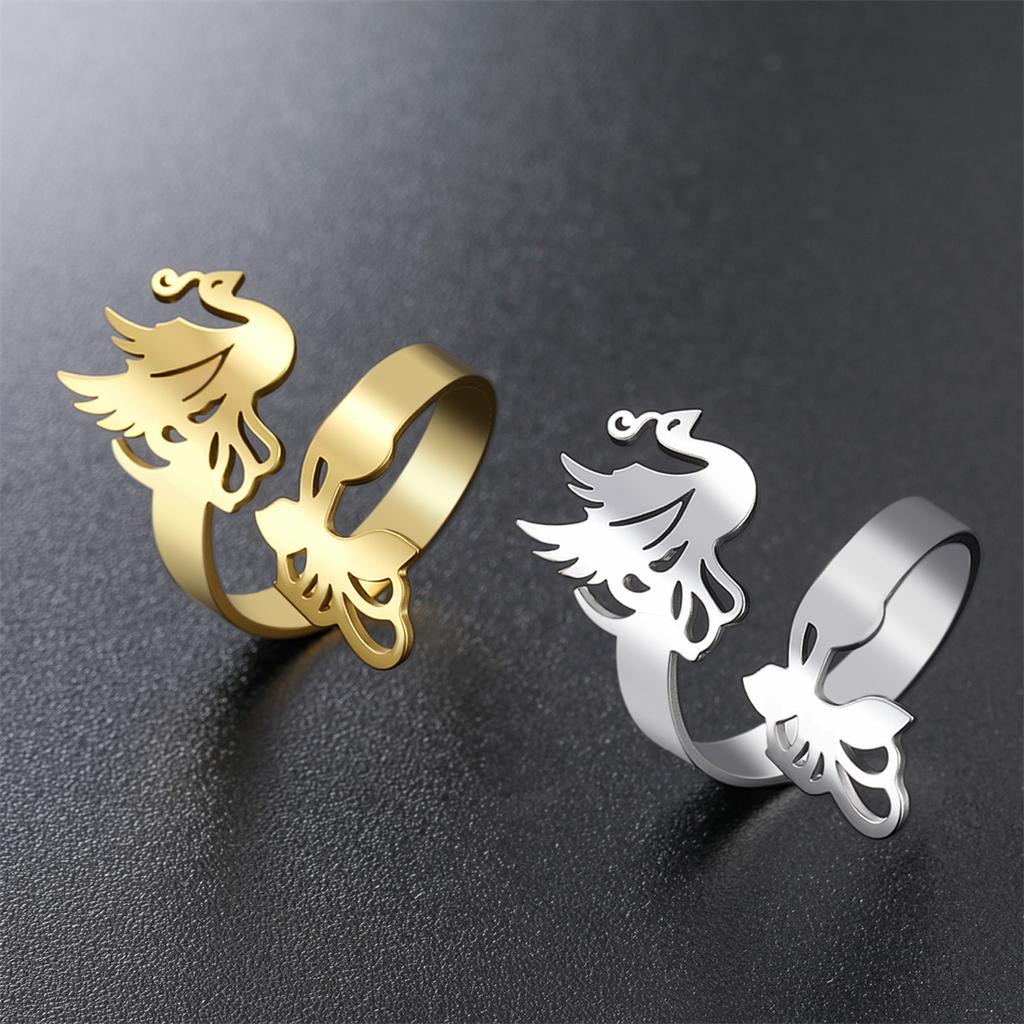 EUEAVAN Mythical Phoenix Ring Stainless Steel Exquisite Rebirth Phoenix Bird Adjustable Ring for Women Birthday Jewelry Gift
