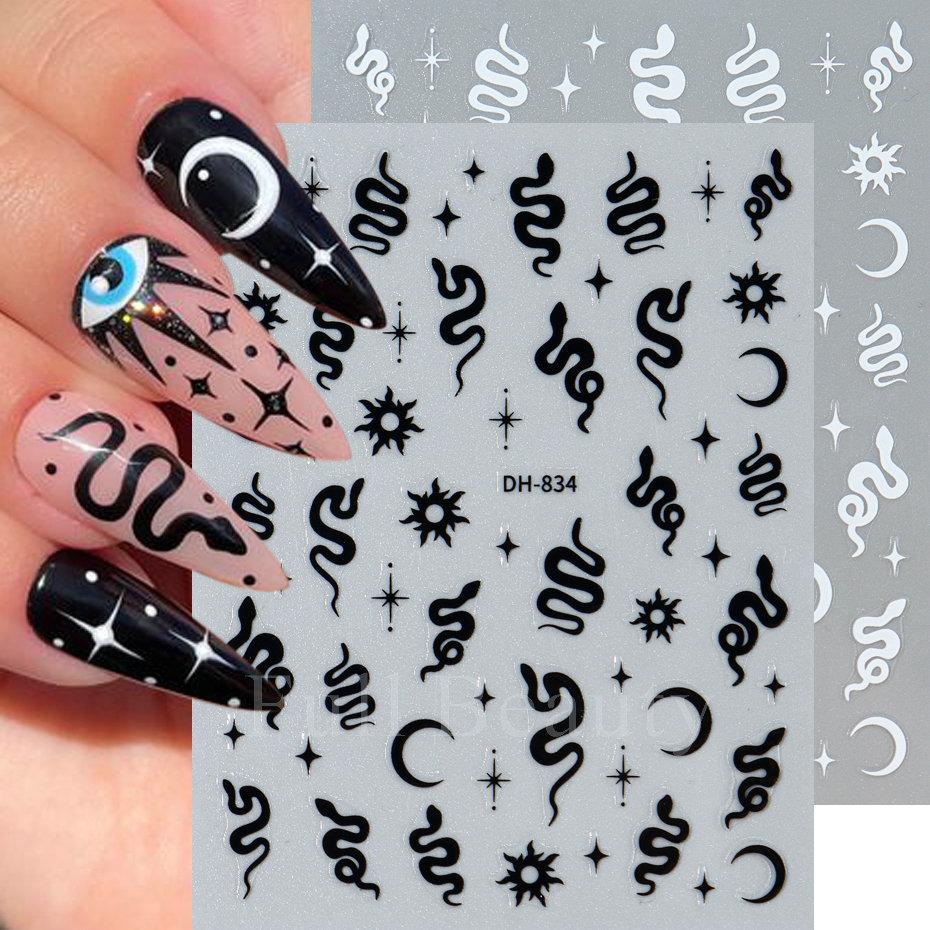 Nail Art Sticker, Little Spirit Snake, Moon, Mango, Gold And Silver, Black And White Snake Cartoon Nail Sticker.