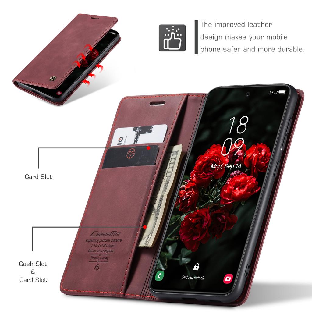 For Samsung Galaxy S25 Case CASEME 013 Series Card Holder Stand Leather Phone Cover