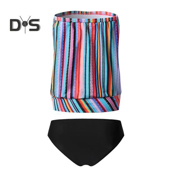 2 buc/Set Set Costum de Baie Femei Bandeau Fără Mâneci Imprimeu în Dungi Topuri de Înot Pantaloni de Baie cu Talie Înaltă Set Articole de Plajă