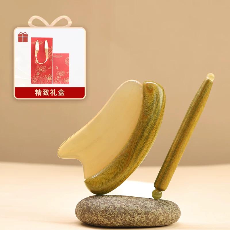 

Green Sandalwood Horn Gua Sha Board, Universal for Shoulder Neck Back Full Body, Facial Eye Massage Tool, Portable Home Use