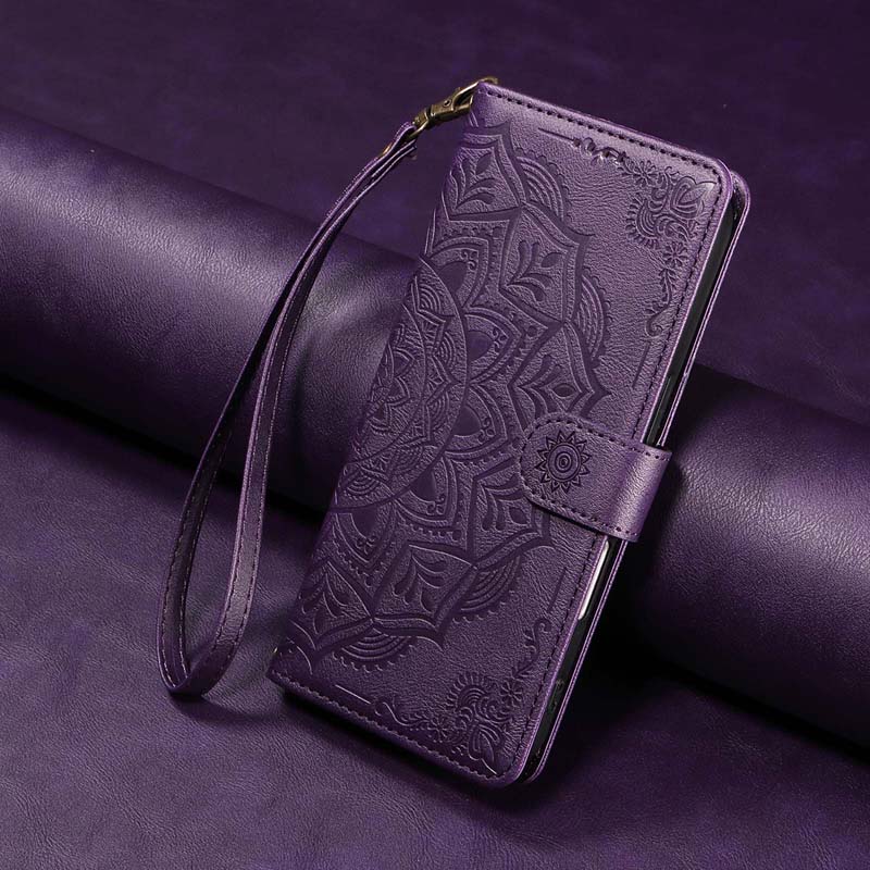 Skórzane Etui Na Telefon Do Motorola Moto G56 G86 G57 G67 G77 G06 Power G15 G05 G35 G55 G75 G85 5G Mandala Kwiat Portfel Klapka