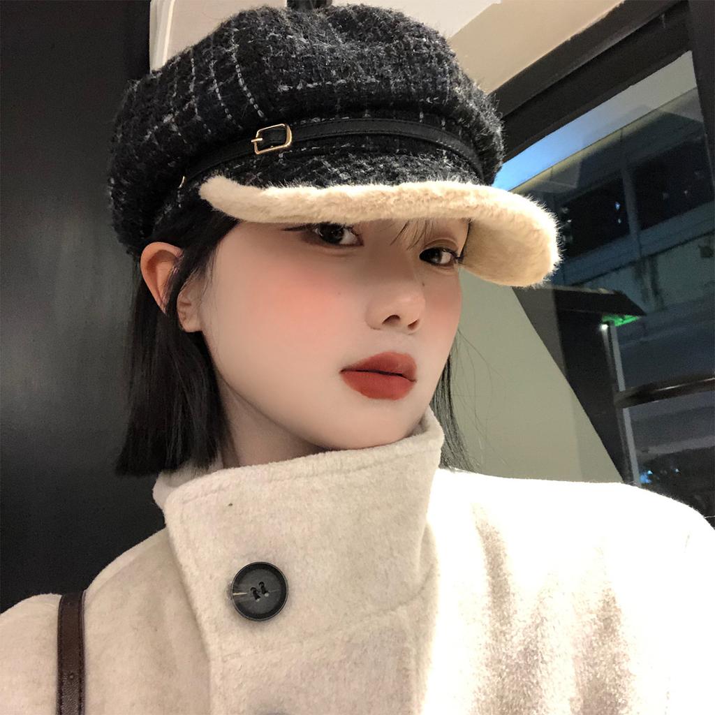 Plush Beret for Women in Autumn and Winter To Keep Warm and Show Face Small Octagonal Hat  Large Head Circumference  Fashionable Peaked Hat
