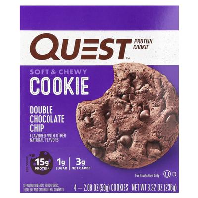 Protein Cookies, Double Chocolate Chip, 4 Packs, 2.08 Oz (59 G) Each