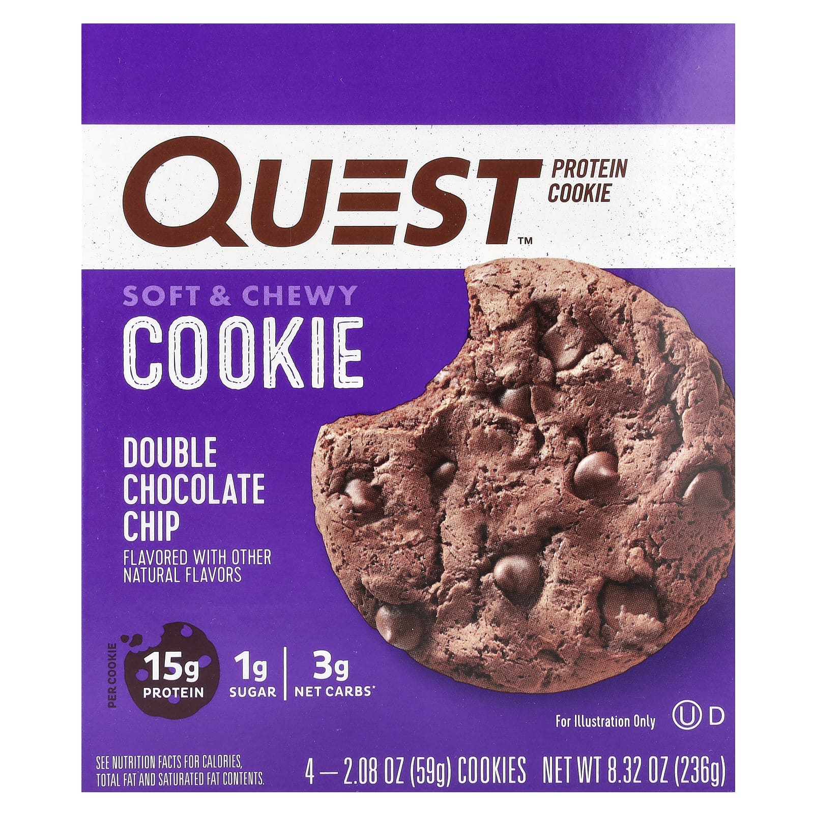 

Quest Nutrition, Protein Cookies, Double Chocolate Chip, 4 packs, 2.08 oz (59 g) each