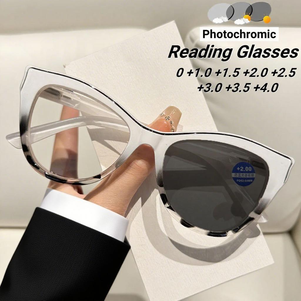 New Fashionable Cat Eye Photochromic Men'S Reading Glasses Ultra Light Neutral High Quality Versatile Presbyopia Glasses