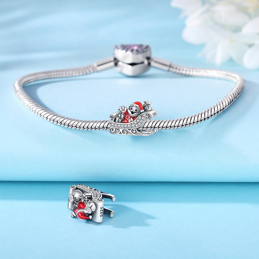 Real Copper Santa Claus Sled Beads Pendant Fit Original Bracelet For Women Jewelry Birthday Fine Gifts Accessory