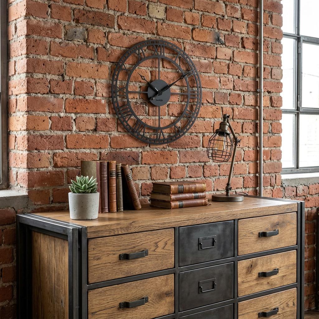 Retro black metal wall clock 50cm
