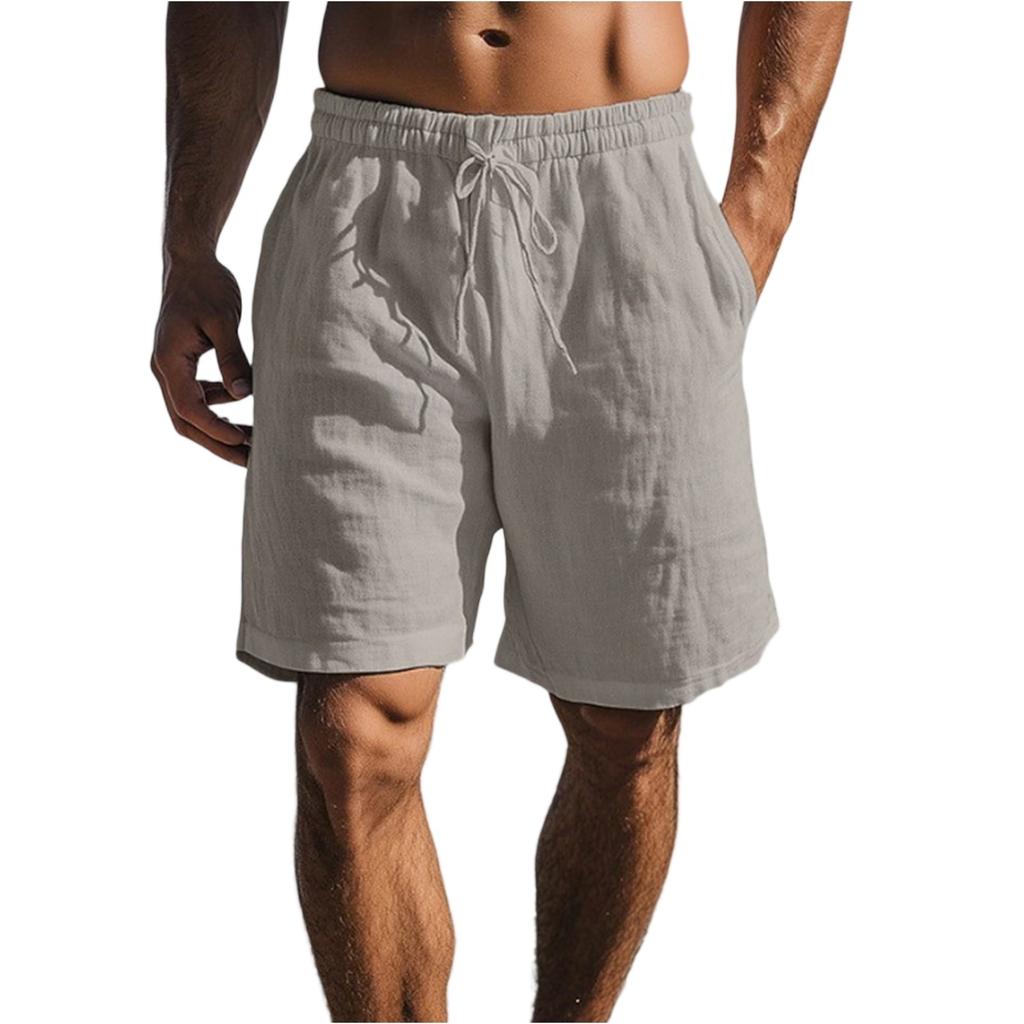 Men's -color Casual Cotton-linen Loose Five-inch Shorts