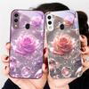 Ice Crystal-colored Roses For Samsung A20 30 22 23 24 25 26 31 32 33 34 35 42 50 51 52 53 54 55 56 70 71 72 73 Glass Phone Case