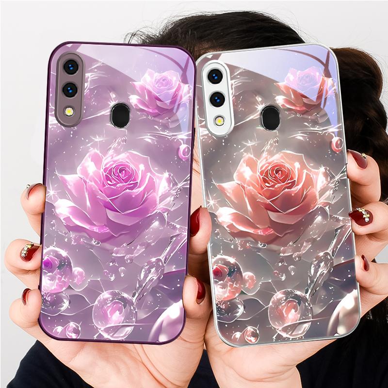 Ice Crystal-colored Roses For Samsung A20 30 22 23 24 25 26 31 32 33 34 35 42 50 51 52 53 54 55 56 70 71 72 73 Glass Phone Case