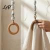 Versatile Towel Rack for Entryway Beaded Hanger with Wooden Ring Farmhouse Rustic Hand Holder Vintage Wall Mounted Storage Decorative Loop Bathroom