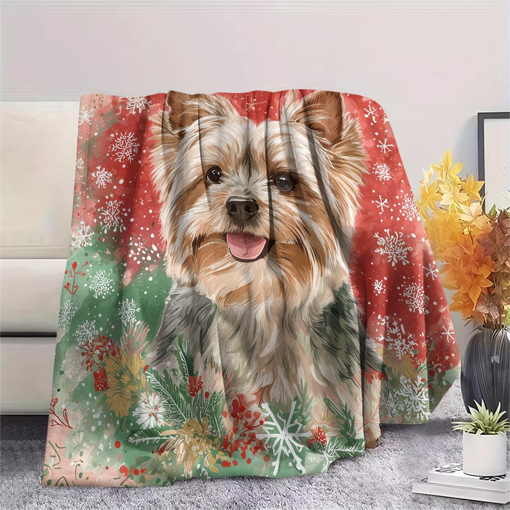 Pink Yorkshire Terrier Pattern Flannel Blanket, High Quality Comfortable for All Seasons, Home Decor, Warmth and Comfort, Perfect for Gifts.