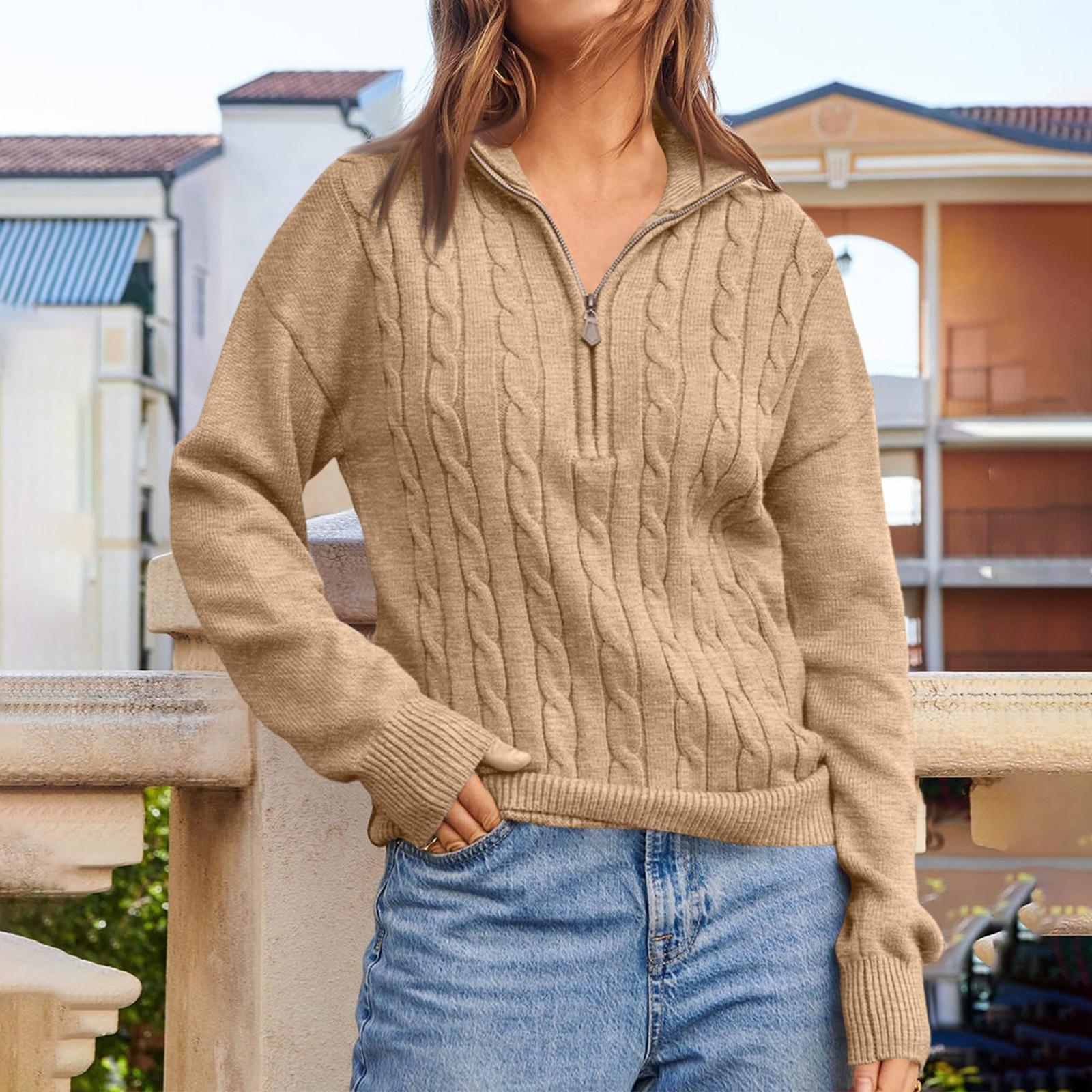 

Women s Casual Half Zipper Knitted Sweater Solid Color Casual Loose Sweater XXL хаки