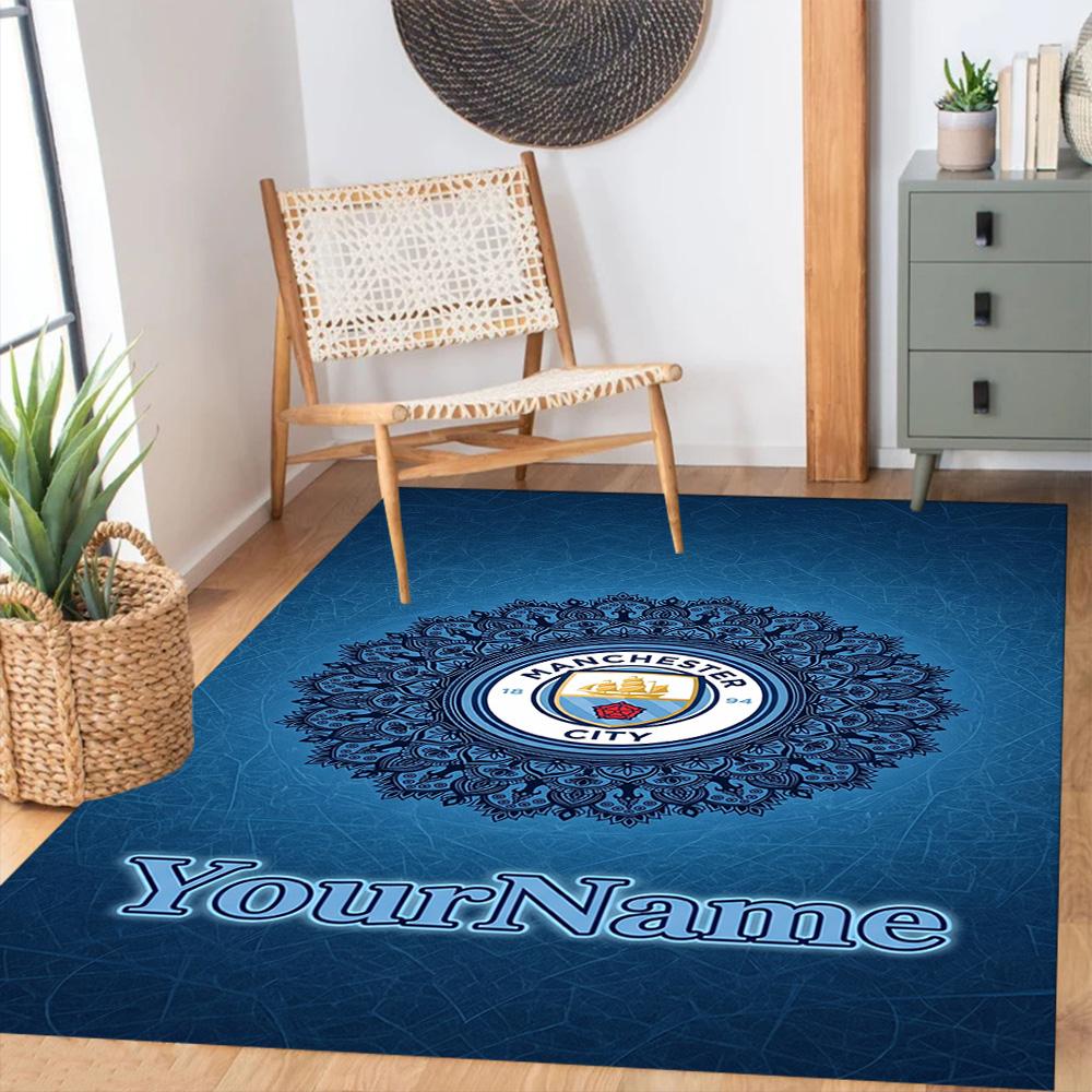 Manchester City Customize Your Name Area Rug Perfect for Balcony Entryway Foyer Living Rooms Anti-slip Rug Decorate Offices Wedding Party Gift