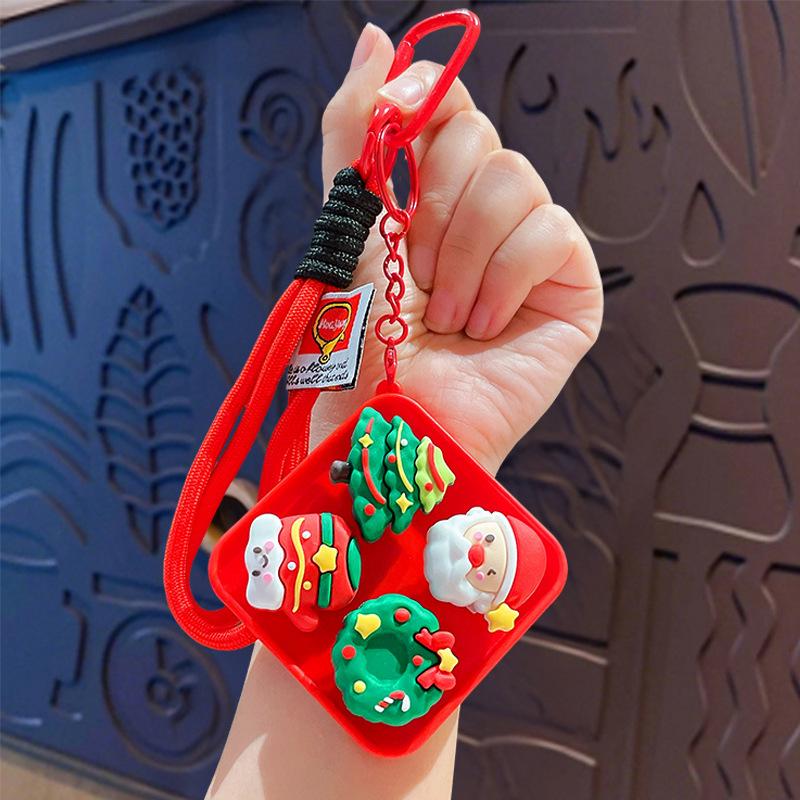 Cartoon Christmas Stress Relief Keyboard Keychain for Couples Bags Decorative Button Fidget Holiday Gift for Friends Family