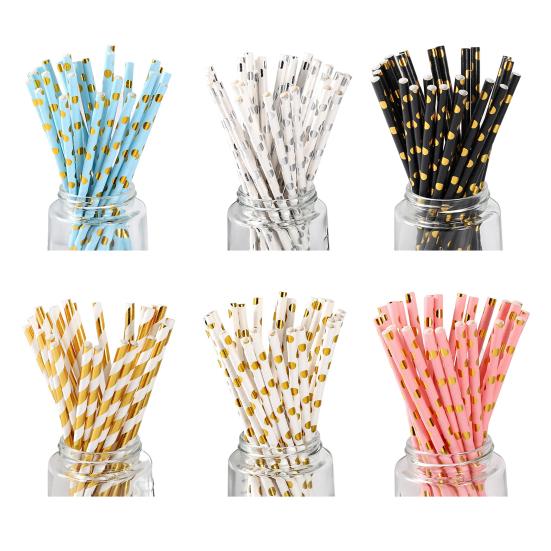 25Pcs/Set Straw Disposable Solid Straight Lightweight Round Drinking Dots Printing Multifunctional Safe Bottles Cup Straws for Home Use