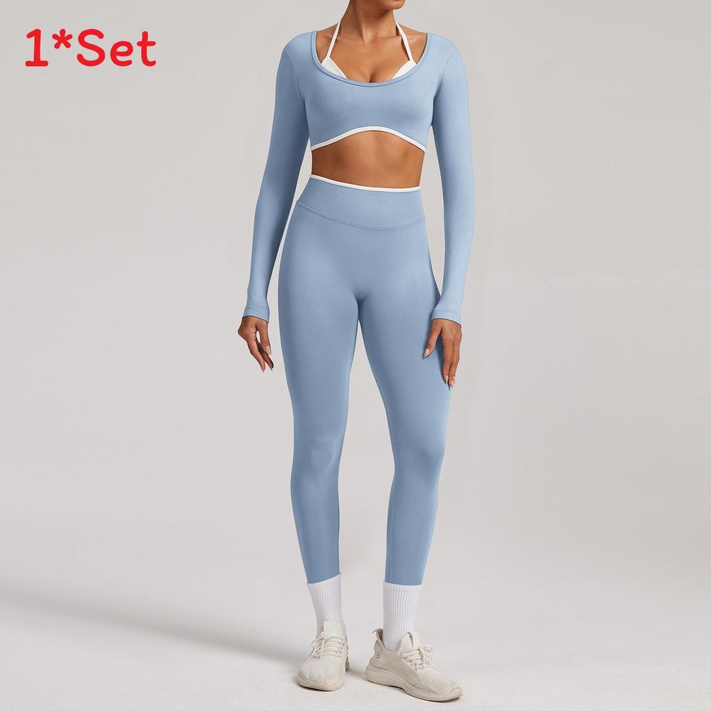 Seamless Yoga Set Long Sleeve Fitness Wear With Moisture Wicking For Women Outdoor Running