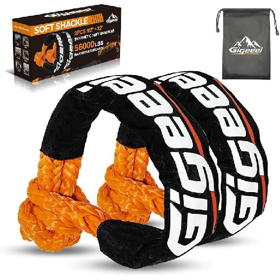 Soft Shackles Tow Recovery - 1/2 Inch X 22 Inch (56,000Lbs) Soft Shackle Recovery Kit For Off-Road Winch And Vehicle Towing (Orange)
