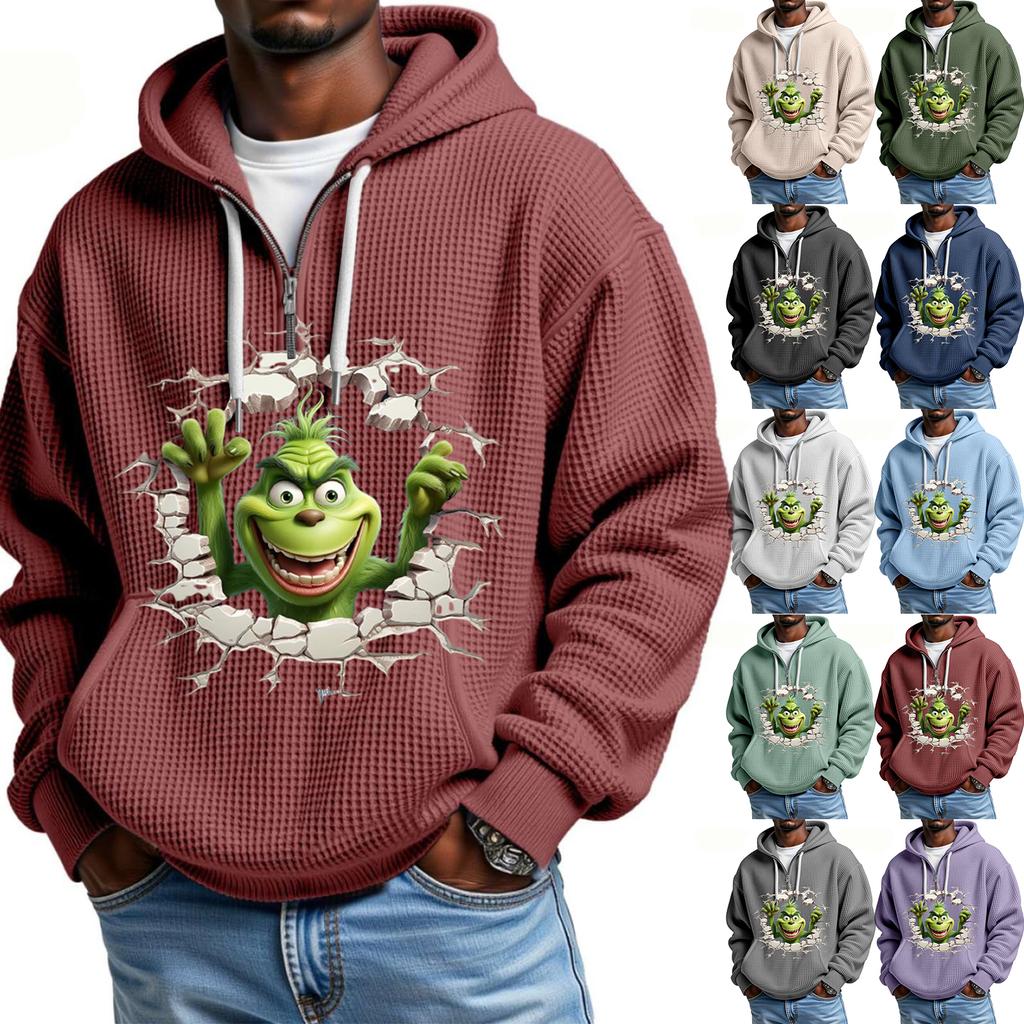 Mokaloha Men's Casual Solid Color Zipper Long Sleeve Hooded Sweatshirt, Everyday Zipper Casual Long Sleeve T-Shirt