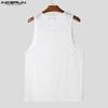 INCERUN Summer Men Sleeveless Lace See Through Mesh Sheer Loose Tank Tops