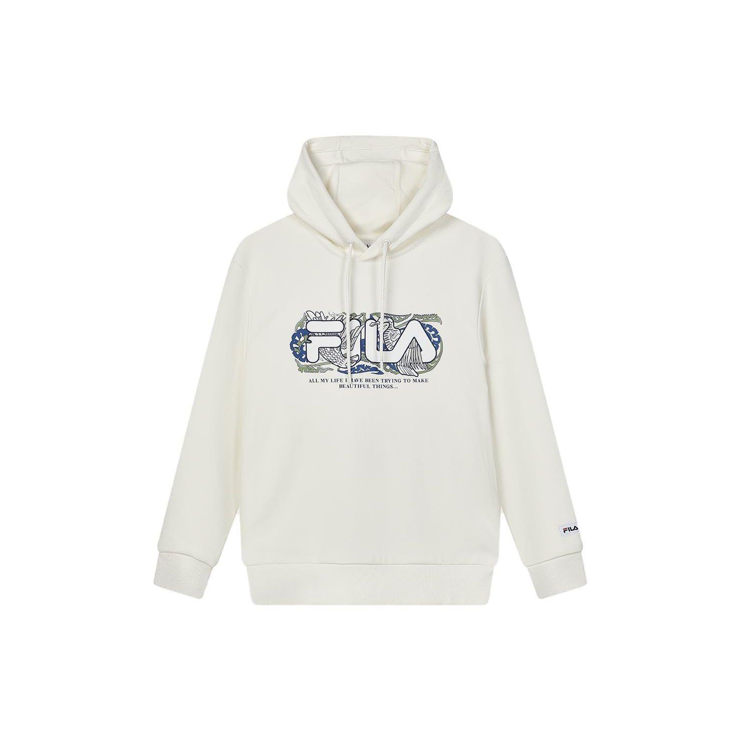 

FILA X V&A Collaboration Morgan Series Floral Bird Logo Printed Hoodie Men Hoodies White F11M418207F-IV XL