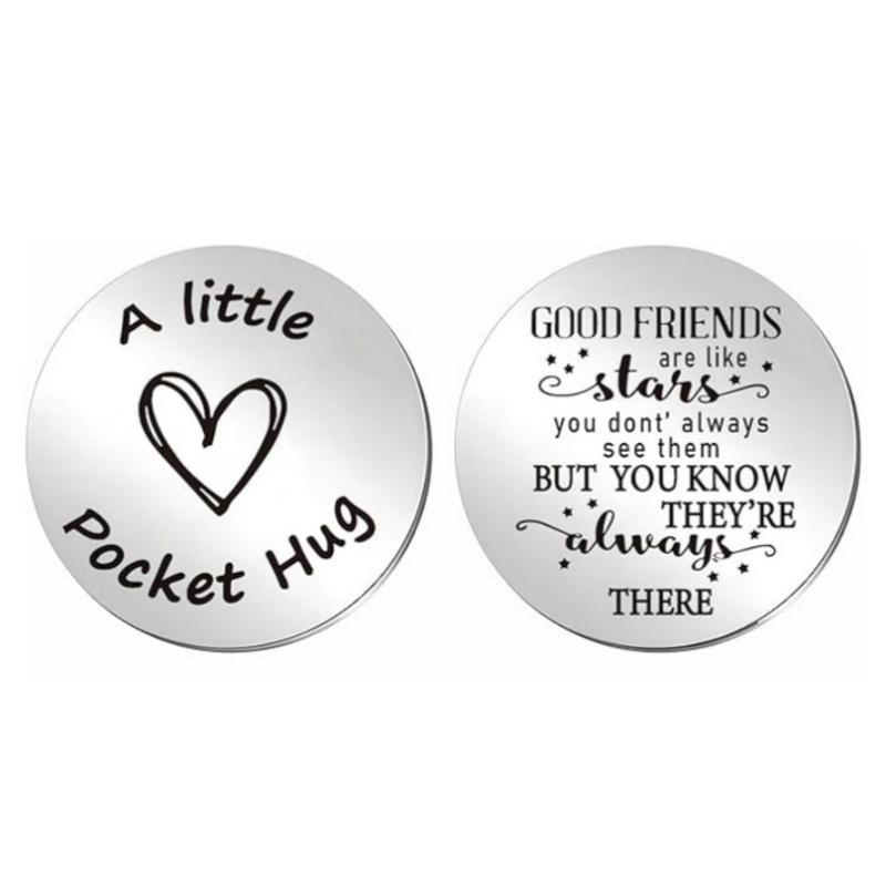 Decision Coin Pocket Hug - Long Distance Relationship Keepsake, Inspirational Gift for Couples, Stainless Steel