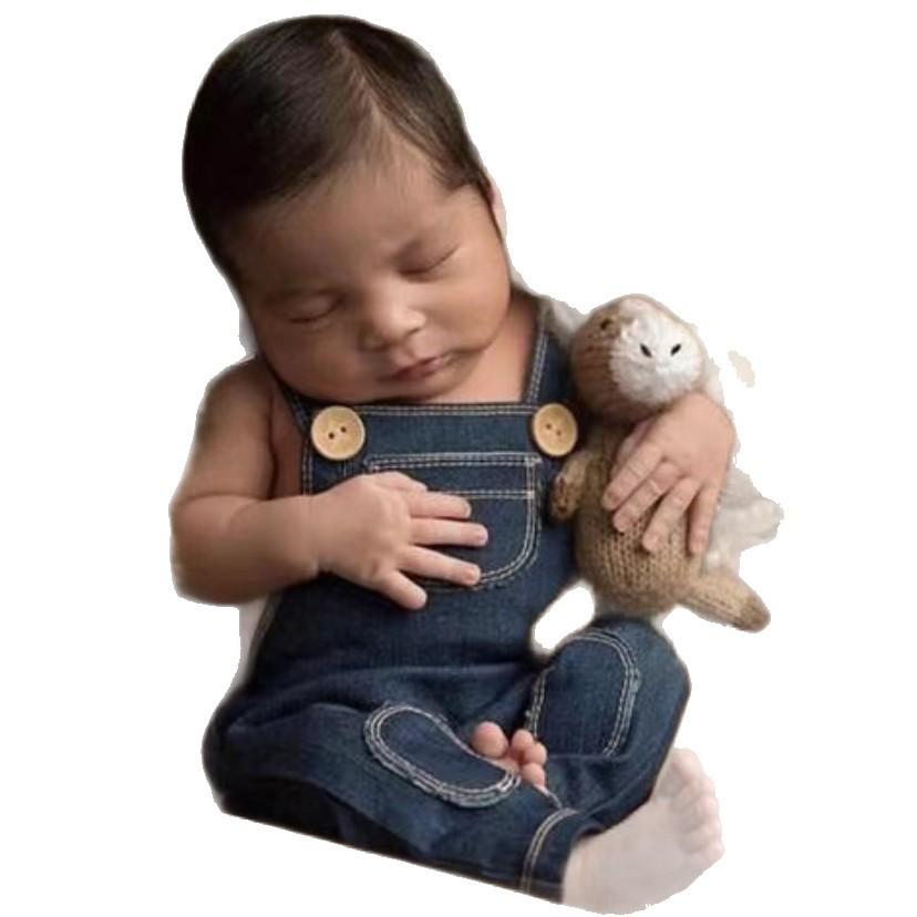 Newborn Denim Overalls & Hat Set for Baby Photo Shoots