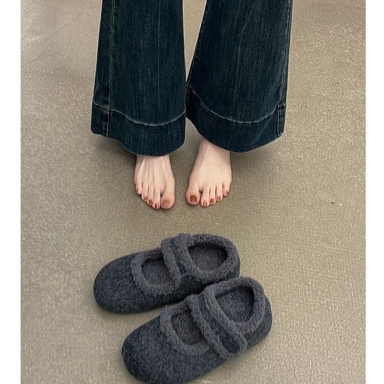 Cotton Shoes Women's Mary Jane Shoes Inner Height Increase Thick Sole Season Single Birkenstocks Elegant Women's Shoes Thin Fluffy Shoes Velvet