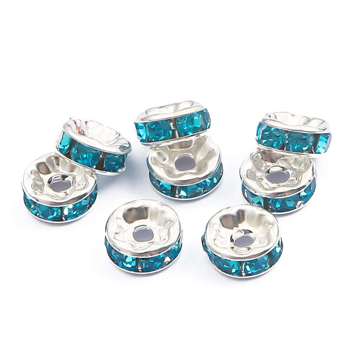 

4-10 мм 50 шт. металлические круглые бусины со стразами DIY аксессуары для изготовления ювелирных изделий 4x2mm 50pcs небесно-голубой