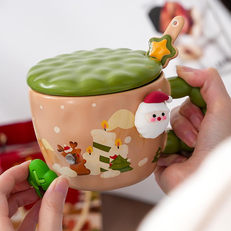 Cupa Creativă de Crăciun din Ceramică cu Capac Valoare Ridicată Desene Animate Drăguță Birou Cuplu Cupă de Apă Cutie Cadou Suvenir